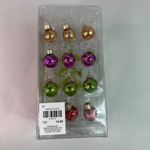 Hand Made Crystal Art Glass Holiday Christmas Trees + 12 Colorful Ornaments - Picture 9 of 10